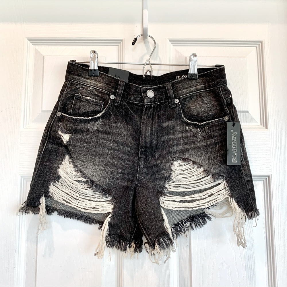🖤 BLANK NYC Black Destroyed Ripped Shredded Cut-Off Denim Jean Shorts
